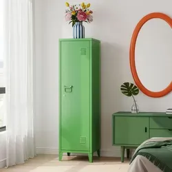 [en.casa] Einzelspind Kurikka Metallspind 137 cm – abschließbar, apfelgrün, mit 2 Ablagen