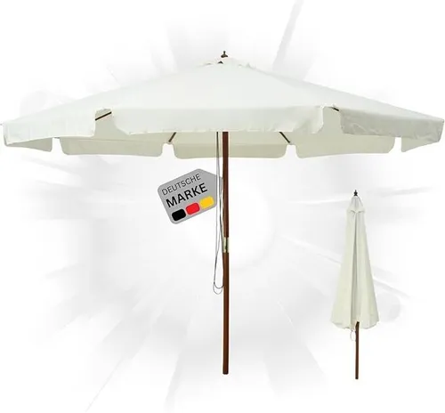 DELUKE Sonnenschirm aus Holz PAUL 330 cm – Sandweiß, stabil und langlebig