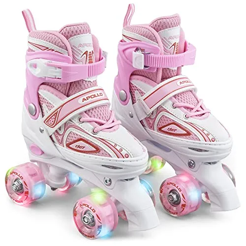 Apollo Super Quad X Pro Rollschuhe für Kinder - Inliner mit verstellbaren Größen 31-42, ideal für sportbegeisterte Kinder. Mit LED-Rädern und komfortablen Softboots für besten Fahrspaß und Sicherheit.