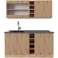 Vicco Küchenzeile R-Line 160 cm, Artisan-Eiche/Goldkraft Eiche - Küchenzeilen mit modularer Gestaltung, ideal für kleine Wohnungen oder WGs. Ergonomische Arbeitsplatte und individuelle Erweiterungsmöglichkeiten für Ihre Traumküche.