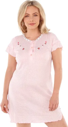 Nachthemd Damen kurzer Arm mit Spitze und Stickerei Nachtgewand Nachtwäsche, Größe:2XL, Farbe:Apricot mit Stickerei