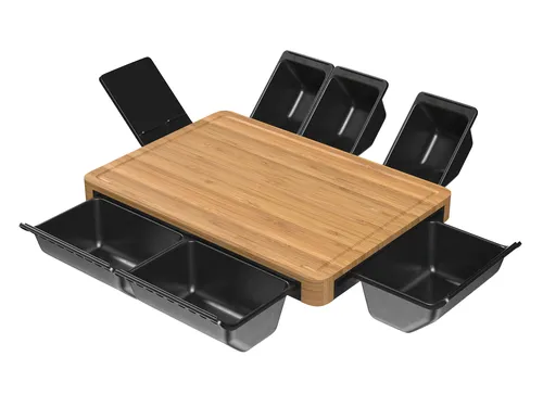 ERNESTO® Multifunktionales Bambus Schneidebrett mit Smartphone-/Tablet-Halter