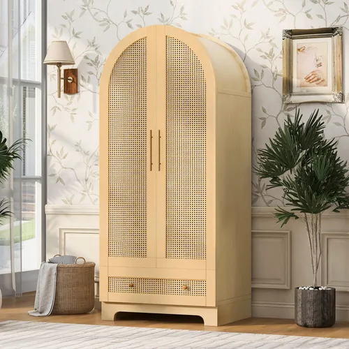 MODFU Kleiderschrank mit Rattan-Optik