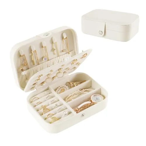 Kzouenzu Schmuckkästchen, Schmuckkästchen Reise, Schmuckschatulle Für Mädchen, Für Ohrringe, Halsketten, Ringe, Hochzeit Geschenk [Weiß]