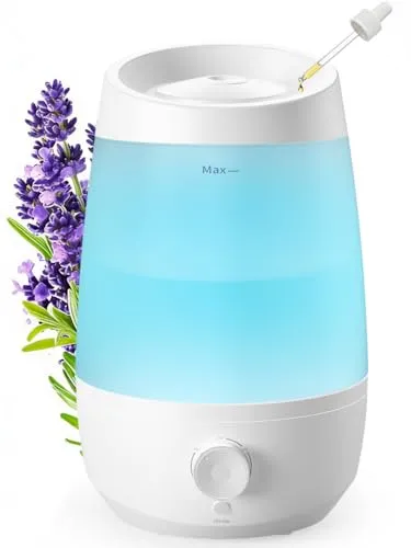 AROEVE Luftbefeuchter Schlafzimmer, 2,5L Luftbefeuchter Kinderzimme, 250 ml/h, 25H Ätherisches Öl Diffusor, Automatische Abschaltung, 25 dB Leise für Babys und Pflanzen, Weiß