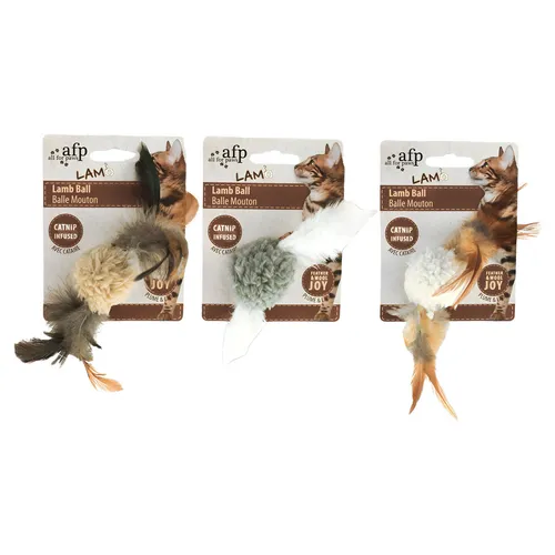 AFP Katzenspielzeug Lamb Ball mit Federn & Catnip für Katzen, 5 cm
