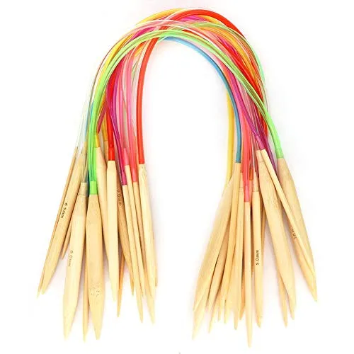 Caredy Bambus Stricknadeln Set, Multi Color Pipe gebleichte Holz Stricknadeln Rundstricknadeln Set Doppelspitznadeln Set Stricknadel Kit Annulus Strickpullover Nadel(60CM)