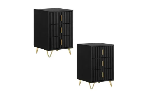 SoBuy Nachttisch FBT115-Lx2, Nachttisch 2er set, Sofatisch Couchtisch Wohnzimmertisch, 2er Set, Nachtschrank mit 3 Schubladen, Beistelltisch, Nachtkommode