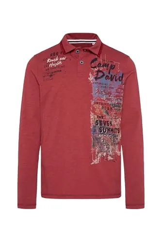 Camp David Herren Langarmpolo mit Photoprint Brick Red, XL