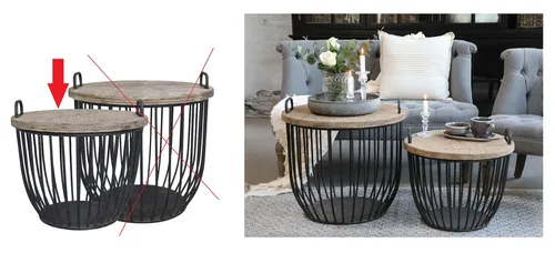 Chic Antique Beistelltisch – eleganter Sofatisch in Schwarz - Ablagetisch mit Holzdeckel, ideal für stilvolle Wohnräume. Perfekte Größe für kleine Ecken, Maße: 49 cm Breite, 38 cm Höhe.