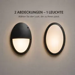 LED Außenleuchte Wandlampe Bulkhead Schwarz IP66 8,5W = 75W E27 2700K Dimmbar mit 2 Abdeckungen - Schwarz