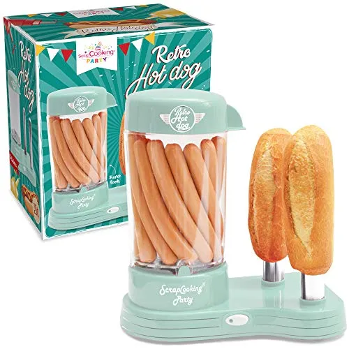 ScrapCooking 601 Hot Dog Maker - Vintage Retro-Stil für 12 Würstchen - Hot Dog-Maschinen für authentische amerikanische Hot Dogs – einfach zu bedienen und ideal für Partys, Geburtstage und Grillabende. Mit Platz für 12 Würstchen und 2 Brötchen. Perfekt für Spaß und Genuss!