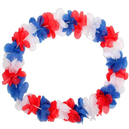 Hawaiikette WEIß ROT BLAU Blumenkette Island 100cm WM EM Flagge Fanartikel