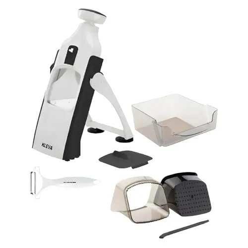 Kleva Range SAFESLICER01 Safety Slicer One-Push XL-Gemüseschneider mit BONUS-Schäler und Koch-E-Book, 35.5cm x 15cm x 13cm
