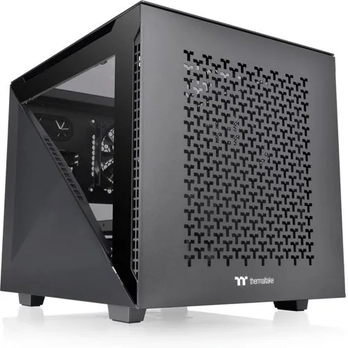 Thermaltake Divider 200 TG Air Black - Micro-ATX-PC-Gehäuse mit Glasfenstern - Micro-ATX-PC-Gehäuse mit 2 x gehärtetem 3mm Glas, optimaler Luftstrom durch Mesh-Panel und einfaches Entfernen der Paneele.