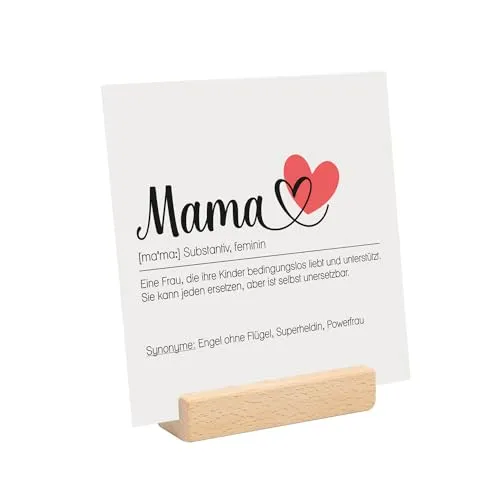 younikat Muttertagsgeschenk I Tafel mit Spruch Mama unersetzbar - Muttertag Geburtstag I 15 cm auf Holzsockel I dv1400