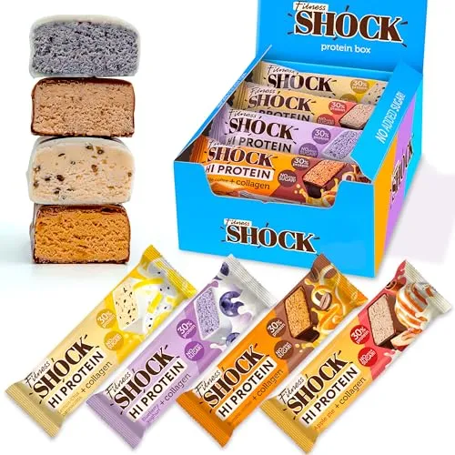 FitnesSHOCK Proteinriegel Set Mix Box – 12 proteinreiche Riegel mit 30% Protein
