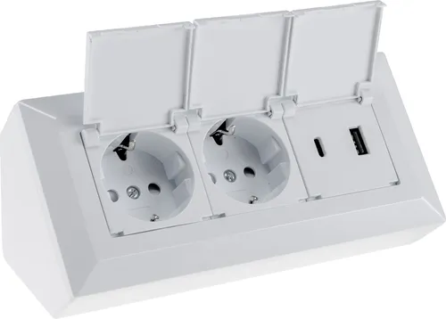 ChiliTec Tischsteckdose 23950 mit USB-Anschlüssen - Praktische Tischsteckdose ohne Zuleitung, mit 2x Schutzkontakt und 1x USB-A, 1x USB-C. Ideal für flexibles Laden und Stromversorgung, geeignet für horizontale oder vertikale Montage.