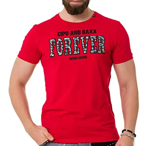 Cipo & Baxx T-Shirt Herren Design Kurzarm Rundhals CT736 Rot L