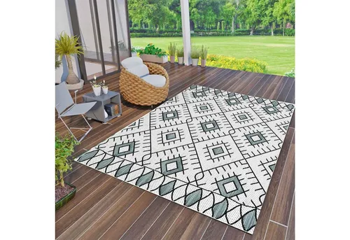 VIMODA Flachgewebe Teppich 160x220 cm - Boho Design für In- und Outdoor - Outdoorteppich in hochwertiger Qualität, pflegeleicht und strapazierfähig. Ideal für Balkon, Terrasse oder Küche, wasserabweisend und schnell trocknend.