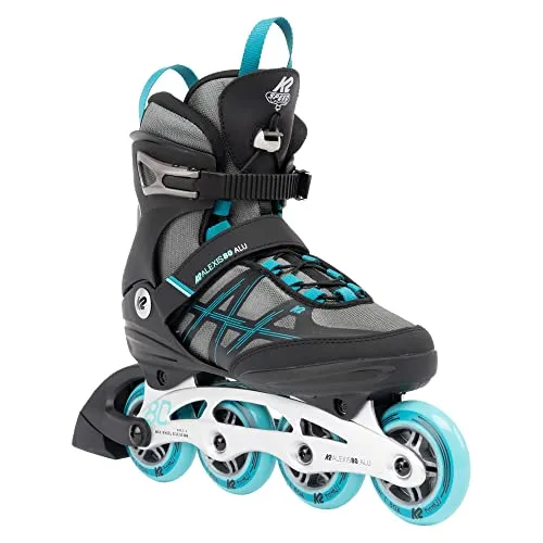 K2 Damen Inlineskates ALEXIS 80 ALU gray_cyan - Inliner für Fitness und Spaß, ideal für Einsteiger mit Aluminium Schiene für optimale Kraftübertragung und komfortable Passform für schmale Füße.