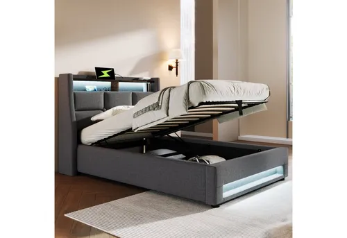 REDOM Polsterbett (Jugendbett mit USB Ladeanschluss, Jugendbett), 90x200cm Ohne Matratze