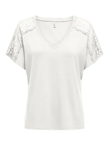 ONLY Damen T-Shirt Onlmoster S/S V-Neck Lace Top JRS, Cloud Dancer, XS