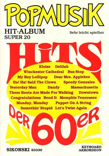 Pop Musik Hit Album Super 20 Hits der 60er Noten für Akkordeon Keyboard leicht