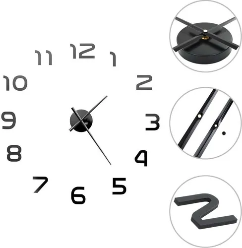 vidaXL 3D Wanduhr XXL Schwarz - Modernes Design für Ihr Zuhause - Wohnaccessoires mit 3D-Effekt, ideal als Blickfang in jedem Raum. Individuell anpassbar und einfach zu montieren, verleiht sie Ihrem Interieur einen eleganten Look.
