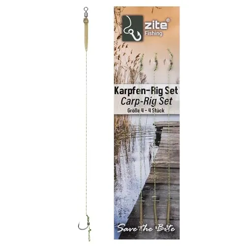 Zite Fishing Karpfen-Rigs Set | Karpfen Vorfachhaken Größe 2-8 | 4er-Packs | Haar-Montage für Boilies Karpfen-Angeln | Gebundene Geflochtene Schnur | Ready2Fish Hair Rigs mit Karpfenhaken & Wirbel (4)