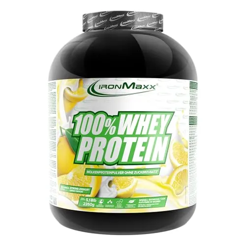 IronMaxx 100 % Whey Protein Lemon-Yoghurt, 2350 g - Protein Shakes & Muskelaufbau, hochwertiges Whey Protein für schnellen Muskelaufbau und Erholung, erfrischender Zitronen-Joghurt-Geschmack.