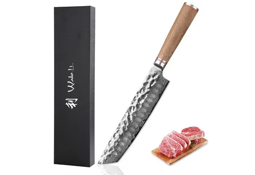 Wakoli Nussbaum Damast Chefmesser Tanto in silber von Wakoli