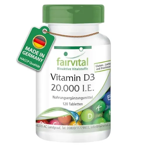 Fairvital | Vitamin D3 20.000 I.E. Depot - 120 Tabletten - HOCHDOSIERT - Cholecalciferol - nur 1 Tablette alle 20 Tage
