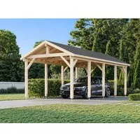 Einzelcarport Palmako Robert 23,1 m² - Stilvolles Satteldach-Carport aus naturbelassenem Holz, ideal für den Schutz Ihres Fahrzeugs in Gartenhäuser, Geräteschuppen & Carports.