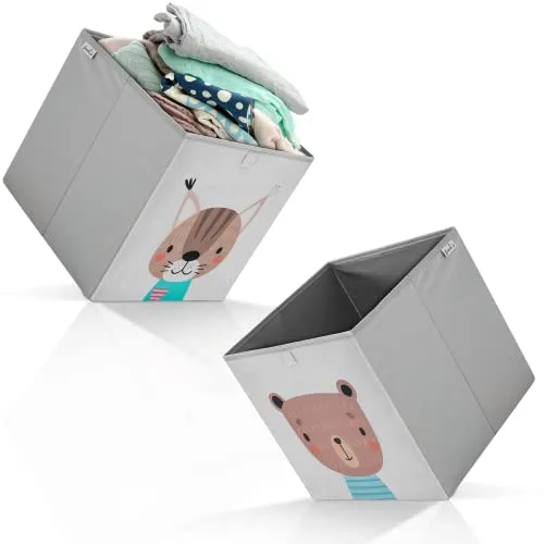 fenchi's AUSTRIA 2er Set Aufbewahrungsboxen Kinder, Maße 33 * 33 * 33cm, ideal für Kallax, verschiedene Motive (Bear&Cat)