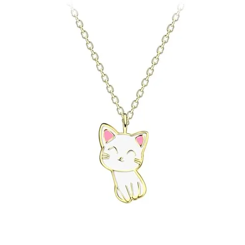 MONKIMAU Kinder Halskette Katzen aus 925 Sterling Silber - Mädchen Halskette, Kinderkette, Halsschmuck, Anhänger - hypoallergen, nickelfrei & verstellbar