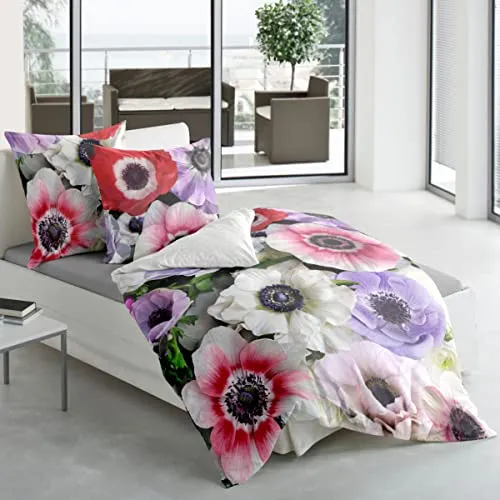 Bierbaum Bettwäsche Satin Digitaldruck 5152-01 - Bettwäsche-Sets aus 100% Baumwolle mit buntem Blumen-Design, bügelleicht und bis 60°C waschbar. Ideal für einen farbenfrohen Schlafkomfort!