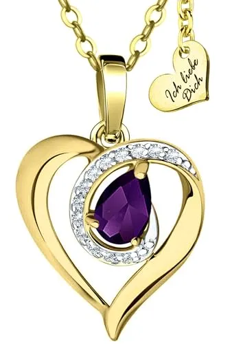 Limana Herzkette mit lila Amethyst – Elegante Damenkette aus 925 Silber - Elegante Kette für Damen mit Herz Anhänger, echtem lila Amethyst und Zirkonia. Ideal als Liebesgeschenk in stilvoller Geschenkverpackung.