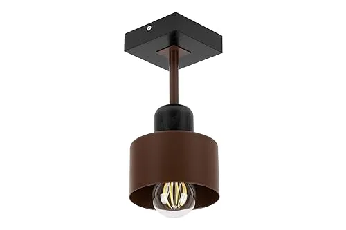 alfalux Deckenlampe Mit 1 Lampenschirmen LED Holz-Metall-Deckenleuchte Leuchte Lampe Wohnzimmerlampe Schlafzimmerlampe Deckenspot Wohnzimmer Schlafzimmer Küche Deckenleuchten BR10x10SC (BRAUN)