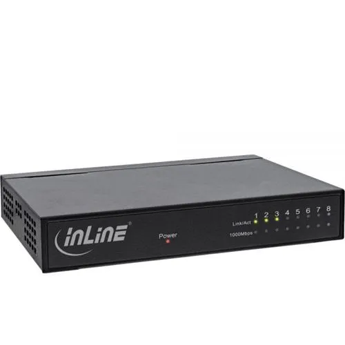 InLine Netzwerk Switch 8 Port, Gigabit Ethernet, 10/100/1000MBit/s, Desktop, Metall, lüfterlos, geschirmte Ports