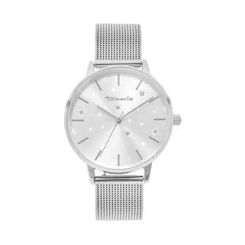 Tamaris Damen Analog Quarz Uhr TT-0212-MQ - Armbanduhren für Damen mit elegantem Metallgehäuse, kratzunempfindlichem Mineralglas und einem stilvollen Meshband für perfekten Tragekomfort.