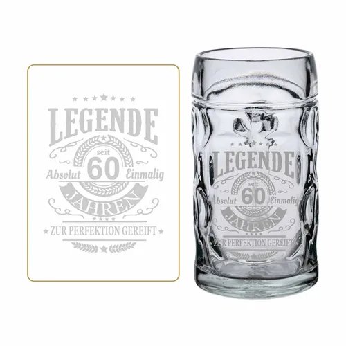 Luxentu ISAR Bierkrug 0,5 l - Jubiläumslegende seit 60 Jahren - Hochwertiger Bierkrug mit individueller Lasergravur „Legende seit 60 Jahren“ – ideal für besondere Anlässe. Spülmaschinenfest und perfekt als persönliches Geschenk oder für Sammler!