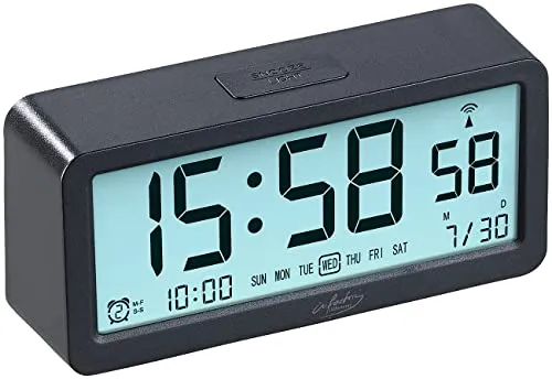 infactory Digitaler Funk-Reisewecker mit 3 Weckzeiten - Wecker für Reisen mit 3 programmierbaren Alarmen, großes beleuchtetes Display und funkgenaue Zeit. Ideal für unterwegs, läuft ohne Stromanschluss.