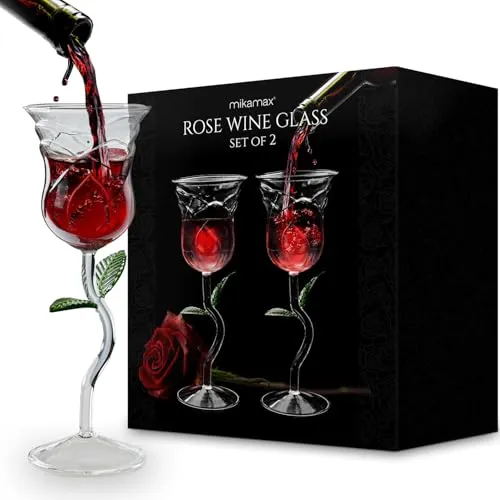 MikaMax Weingläser in Rosenform – Kreative Rotweingläser für besondere Anlässe - Rotweingläser mit einzigartigem Rosen-Design, ideal als Geschenk und Blickfang für Zuhause oder Hochzeiten. Jedes Glas fasst 200 ml und bietet Eleganz und Qualität.