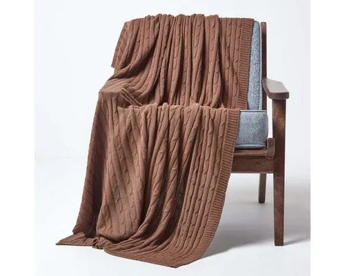 Plaid Baumwolldecke mit Zopfmuster, braun, 130 x 170 cm - Bettdecken aus 100% Baumwolle, maschinenwaschbar und in vielen Farben erhältlich – für ein gemütliches Ambiente in jedem Raum.