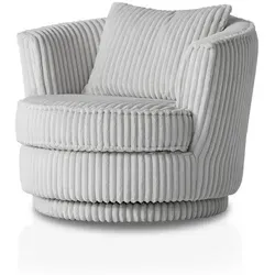 Furn.Design Big-Sessel, Hellgrau - Moderner 360° drehbarer Drehsessel in hellgrau Mega-Cord, ideal für gemütliche Wohnzimmermomente mit hochwertiger Polsterung und bequemen Armlehnen.