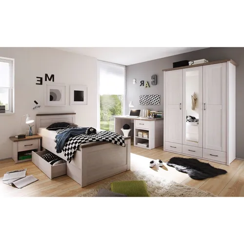 Jugendzimmer Jugendmöbel Set 4-tlg Landhaus weiß Kleiderschrank Jugendbett