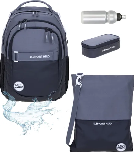 Schultasche 4 Teile Set Schulrucksack Ranzen Schulmappe Rucksack + Turnbeutel Attach Bag + Mäppchen Box + Trinkflasche 13047 CB Schwarz Anthrazit rtmf