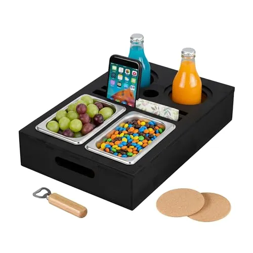 relaxdays Tabletttisch Couchbar mit Snackschalen, Schwarz