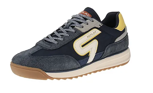 Sneaker REPLAY Herren Gr. 42 – Navy/Weiß/Gelb - Stylische Sneaker von REPLAY in navy, weiß und gelb. Aus hochwertigem Leder und Textil, mit gepolstertem Schaftrand für hohen Tragekomfort. Ideal für Freizeit und Alltag.
